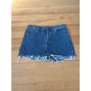 Everlane The Cheeky Short Vintage Mid-Blue 27 EUC Frayed Hem Button Fly